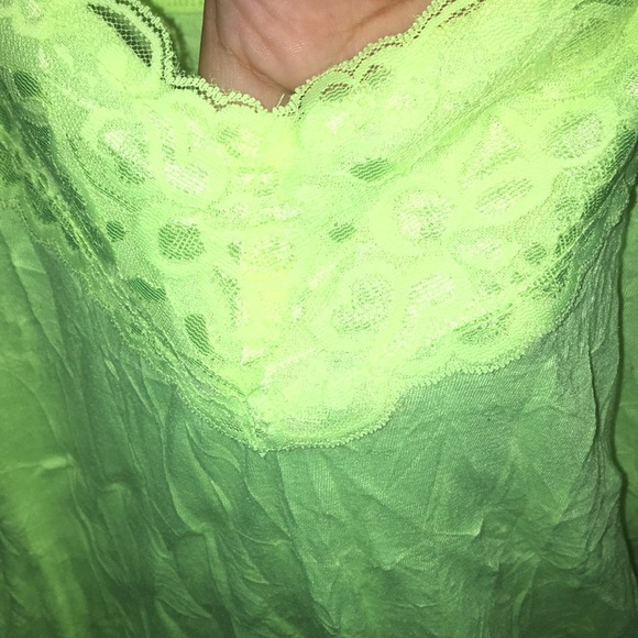 neon yellow/green sheer tank top with lace edging - Picture 2 of 4